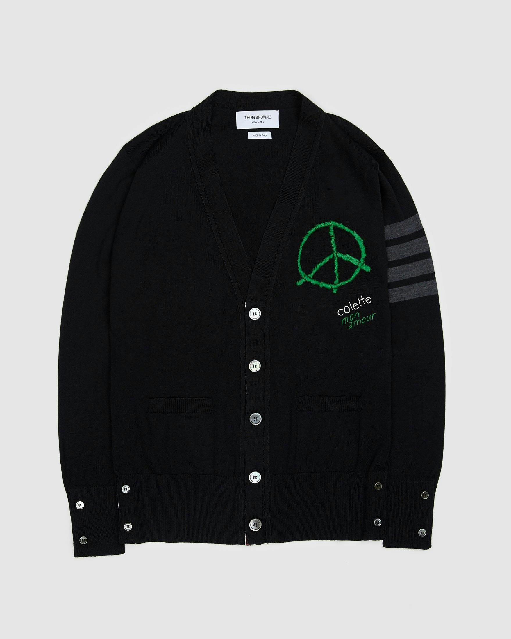 Colette Mon Amour x Thom Browne - Black Peace Cardigan - Clothing - Black - Image 1