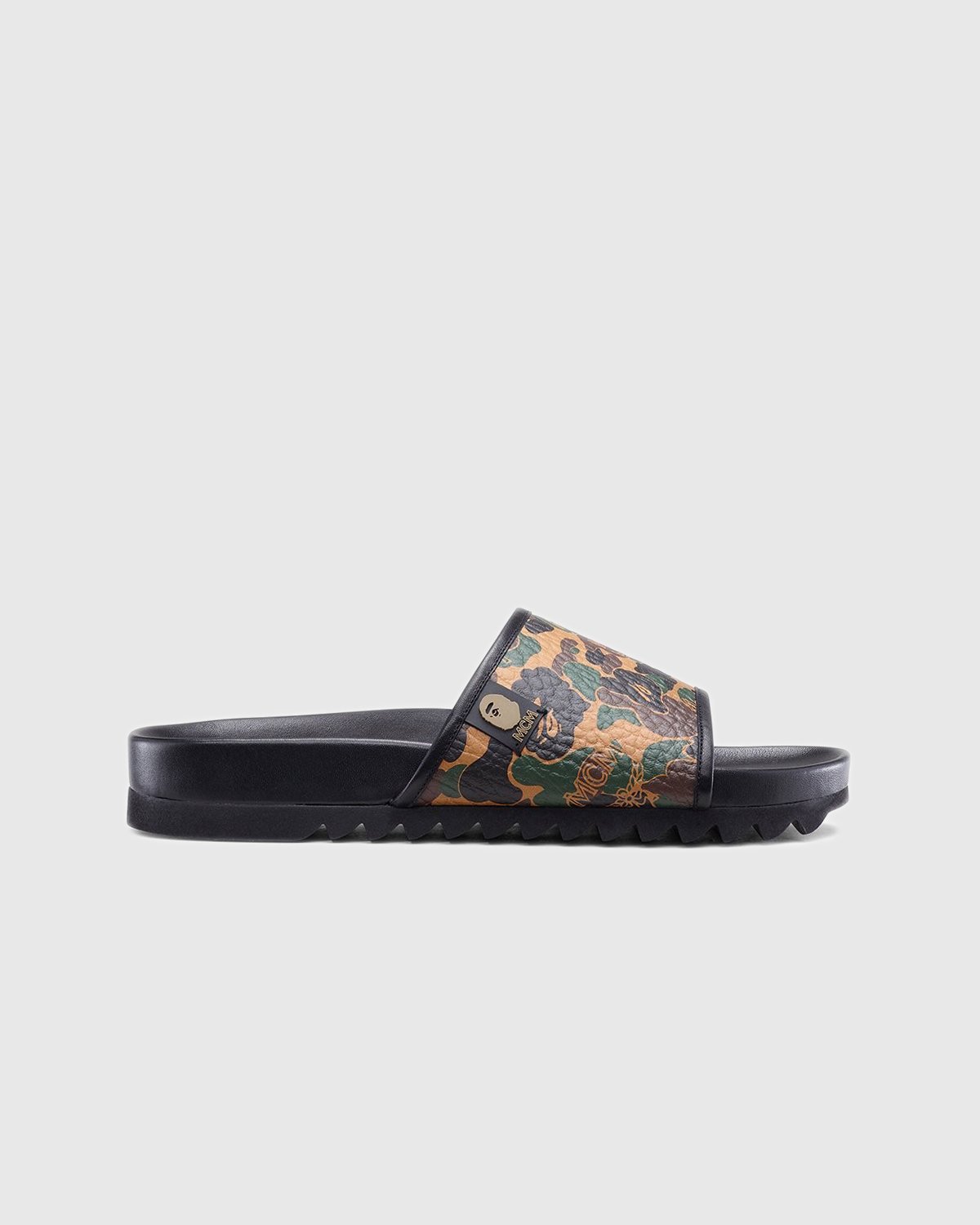 MCM x BAPE - Camo Slide Sandal Kamo Khaki - Footwear - Brown - Image 1