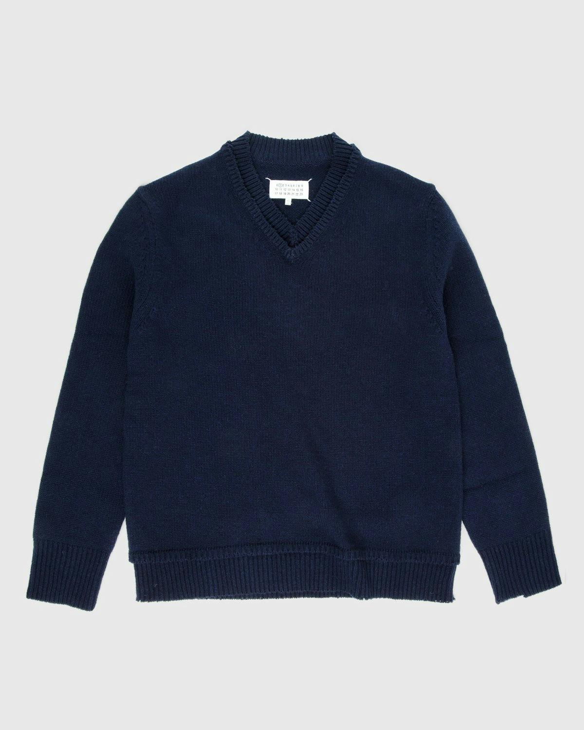 Maison Margiela Navy V-Neck Sweater