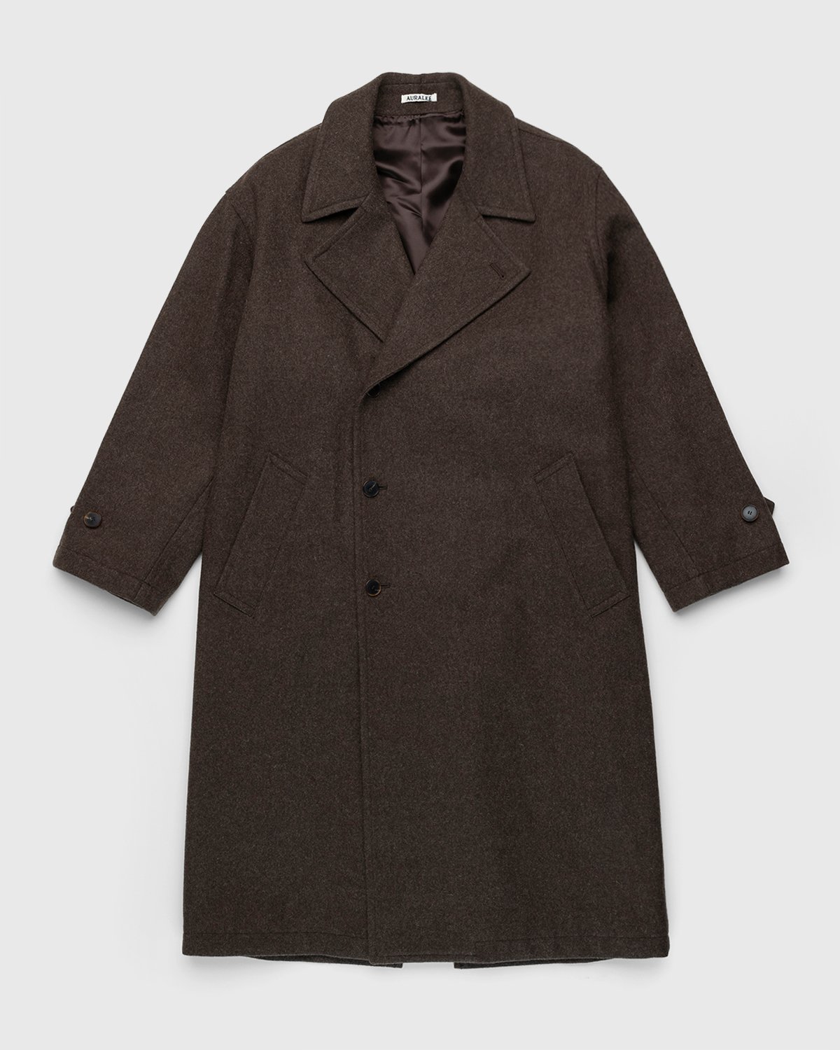 Auralee - Double-Breasted Shetland Wool Overcoat Dark Brown - Clothing - Brown - Image 1