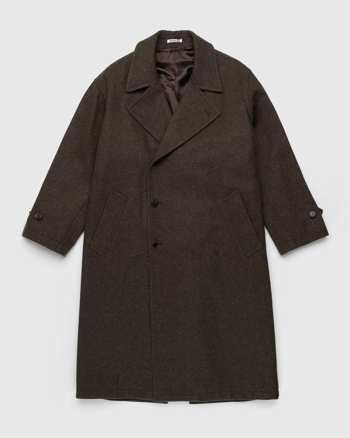 Auralee – Double-Breasted Shetland Wool Overcoat Dark Brown  