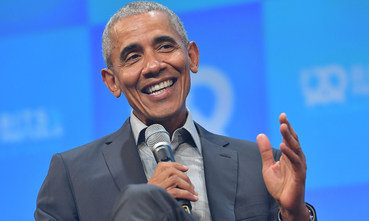 Former U.S. President Barack Obama speaks at the opening of the Bits & Pretzels