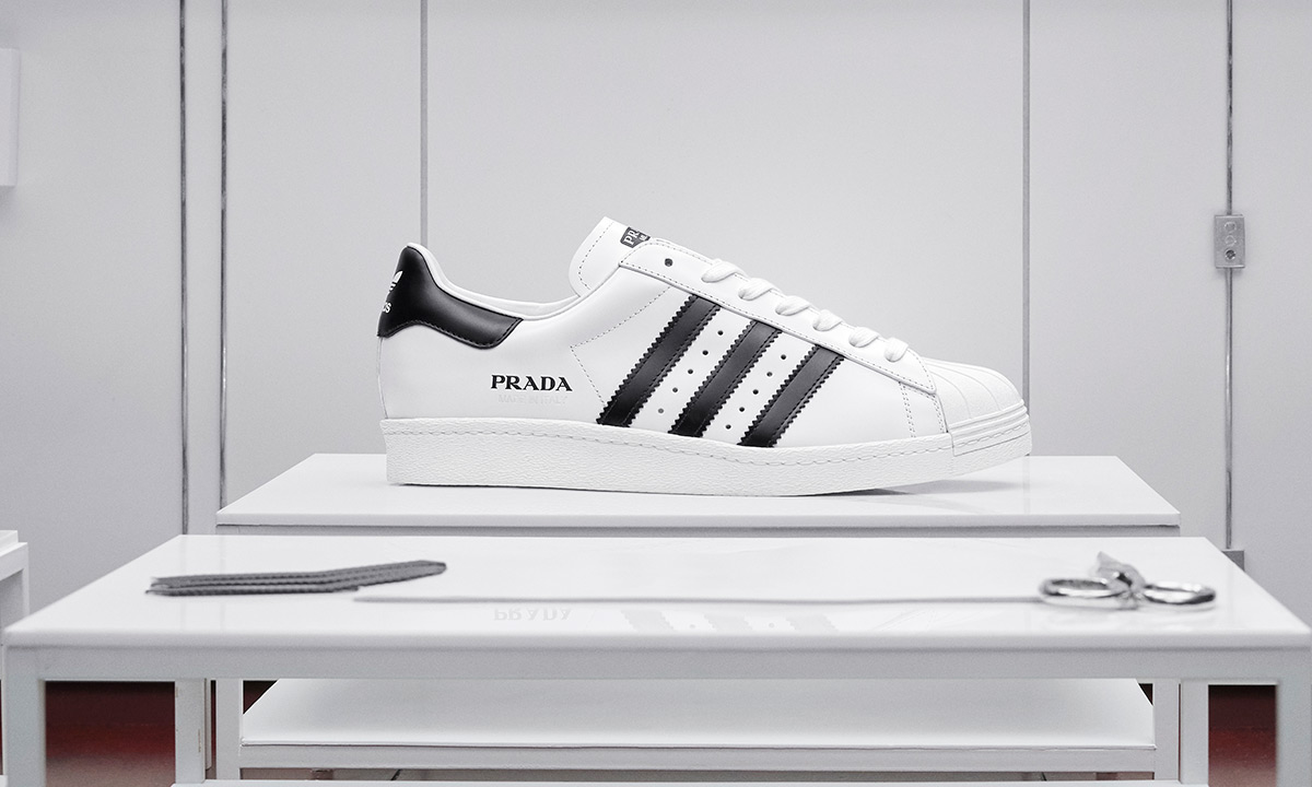 Prada adidas originals superstar in white and black