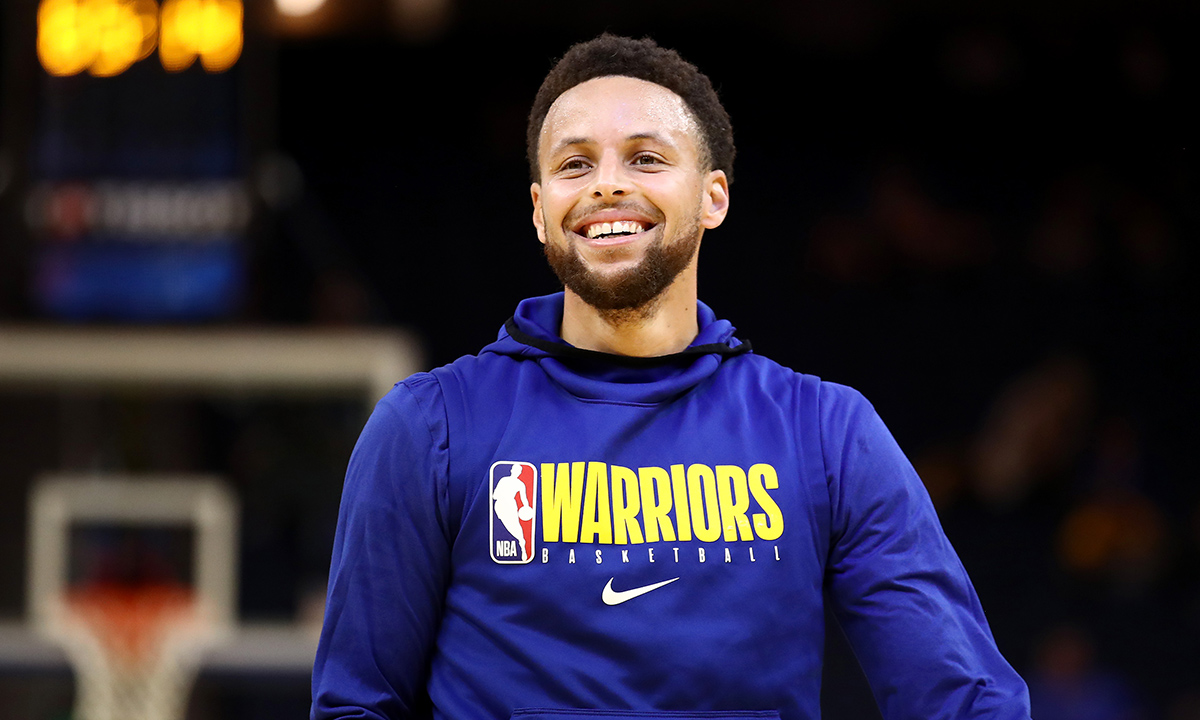 Stephen Curry #30 of the Golden State Warriors warms up before their game against the Toronto Raptors at Chase Center on March 05, 2020