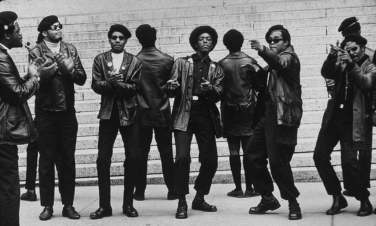 Members of the Black Panther party demonstrate outside the Criminal Courts Building