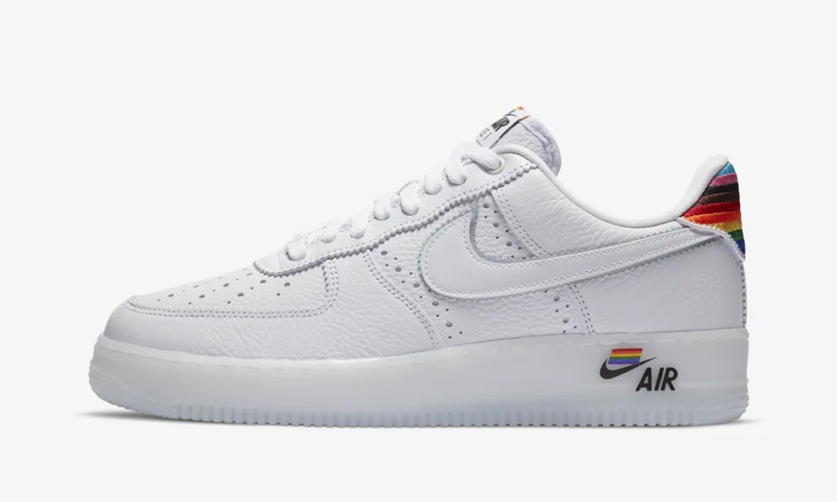 White and rainbow Pride Nike Air Force 1 side view
