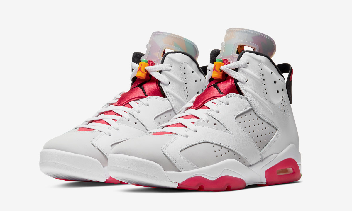 grey red and white Nike Air Jordan 6 hare product shot