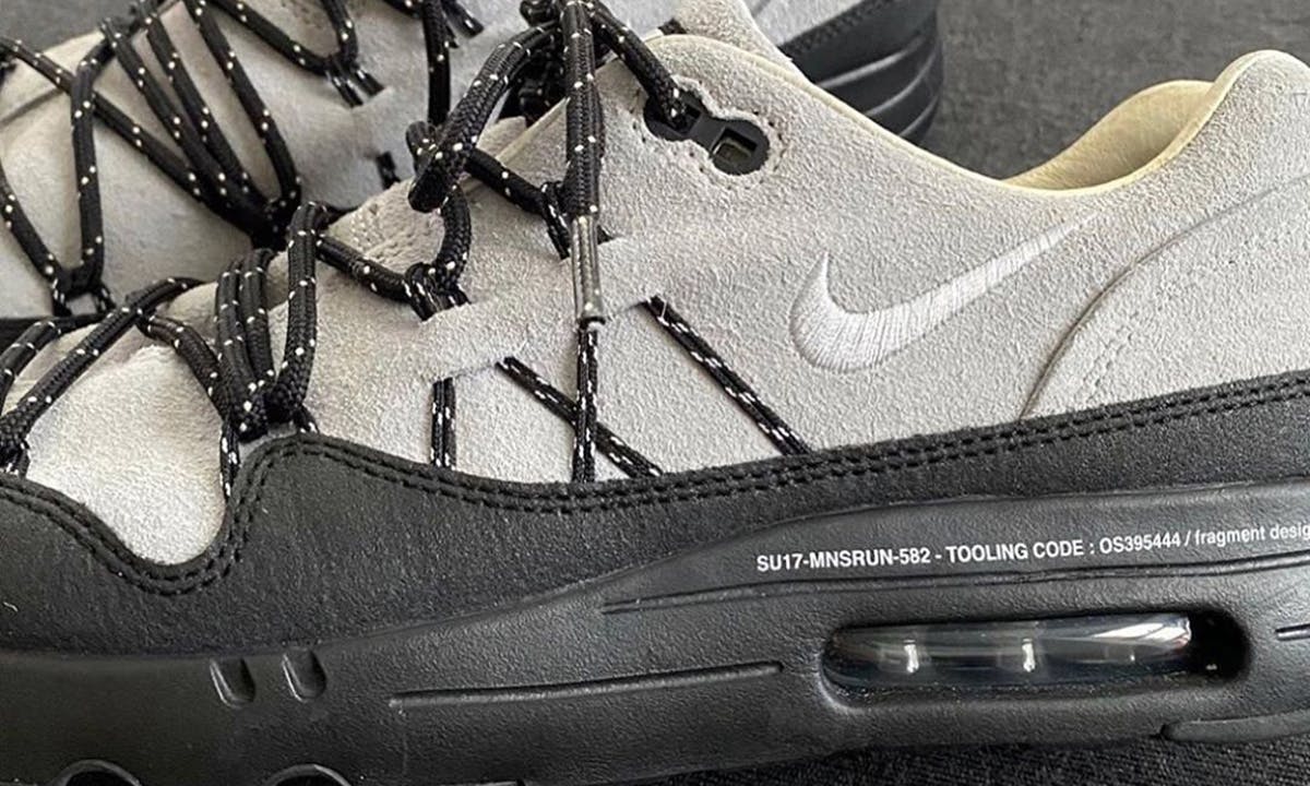 Side profile view of Hiroshi Fujiwara’s Nike Air Max 1 in grey and black