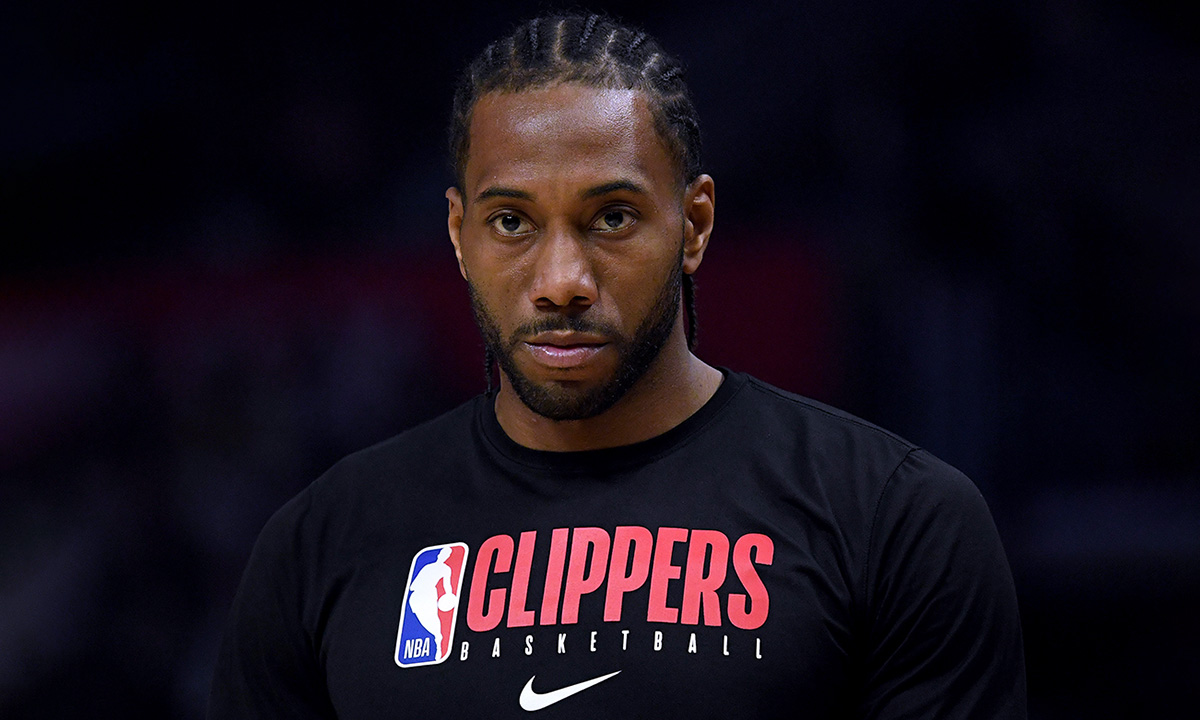 Kawhi Leonard #2 of the LA Clippers before the game against the Denver Nuggets
