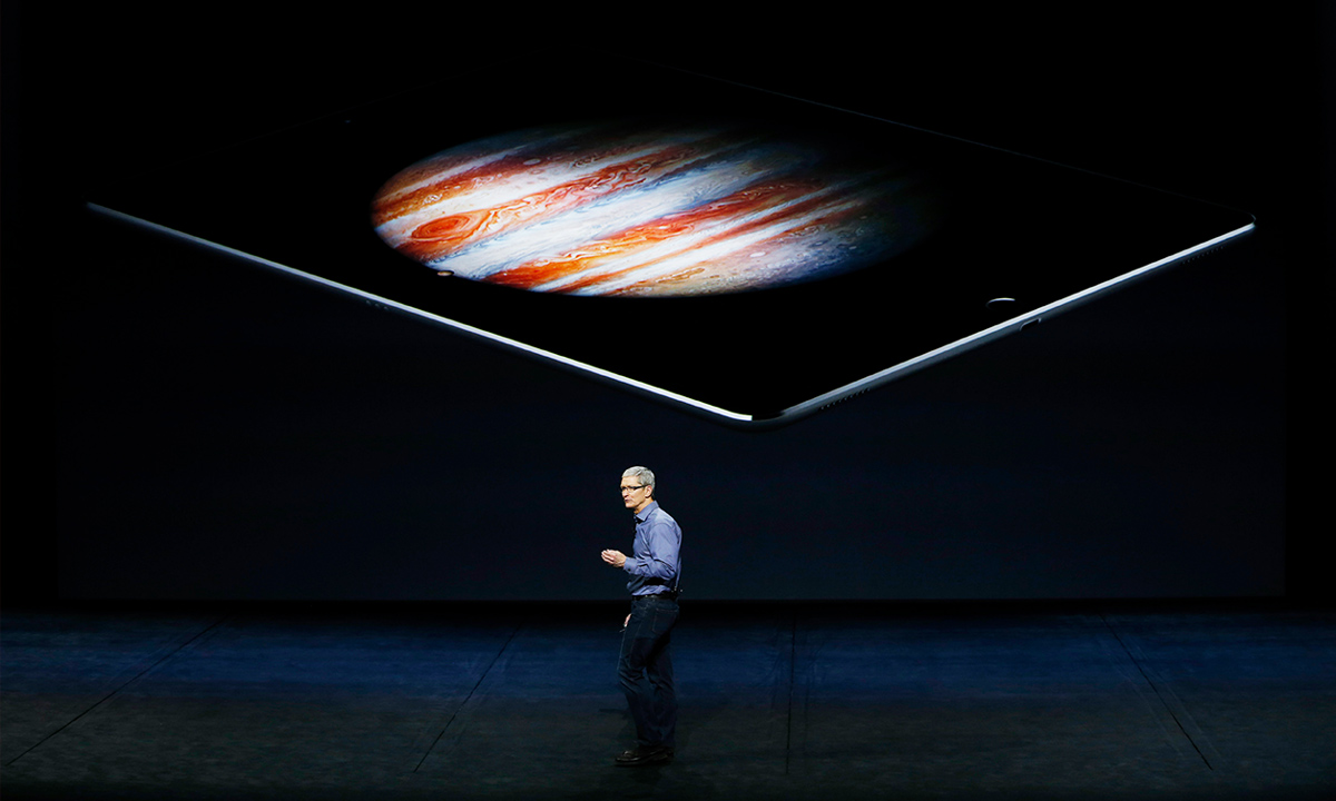 Tim Cook on stage at an apple conference