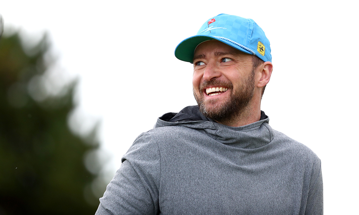 Justin Timberlake reacts during Day one of the Alfred Dunhill Links Championship