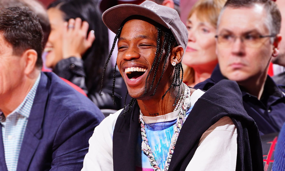 Travis Scott attends a game between the Houston Rockets and the Los Angeles Lakers