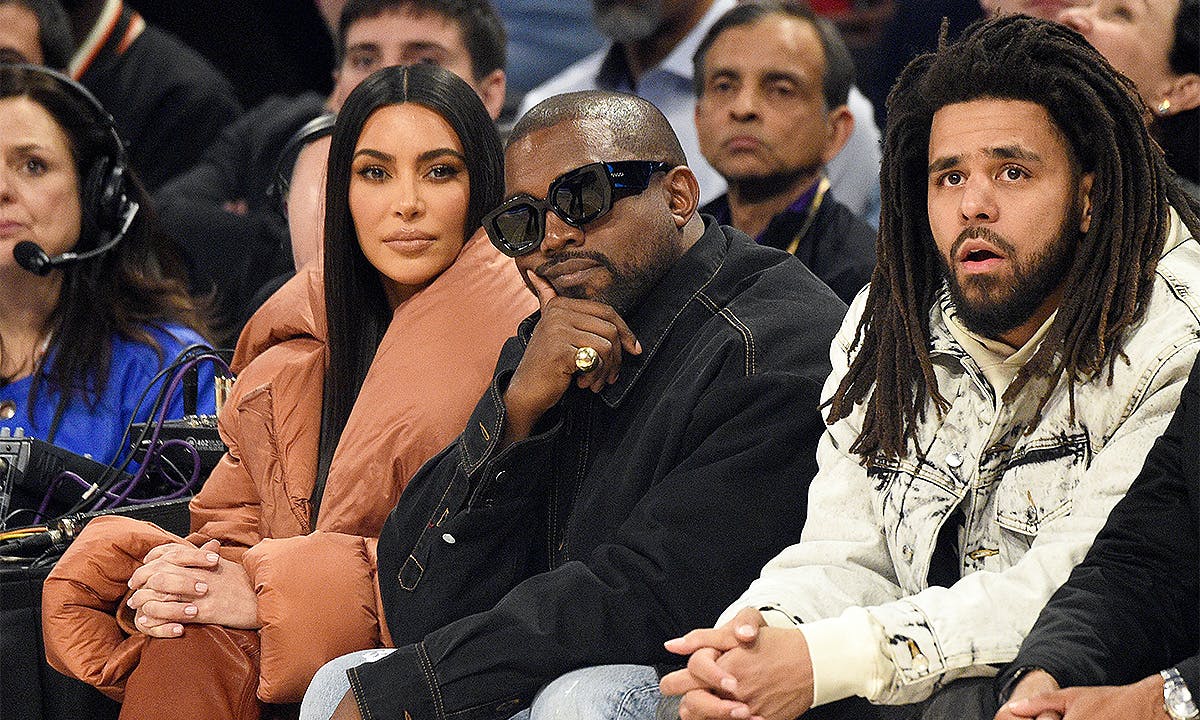 Kanye West, Kim Kardashian, nd J. Cole court-side NBA All-Star Game