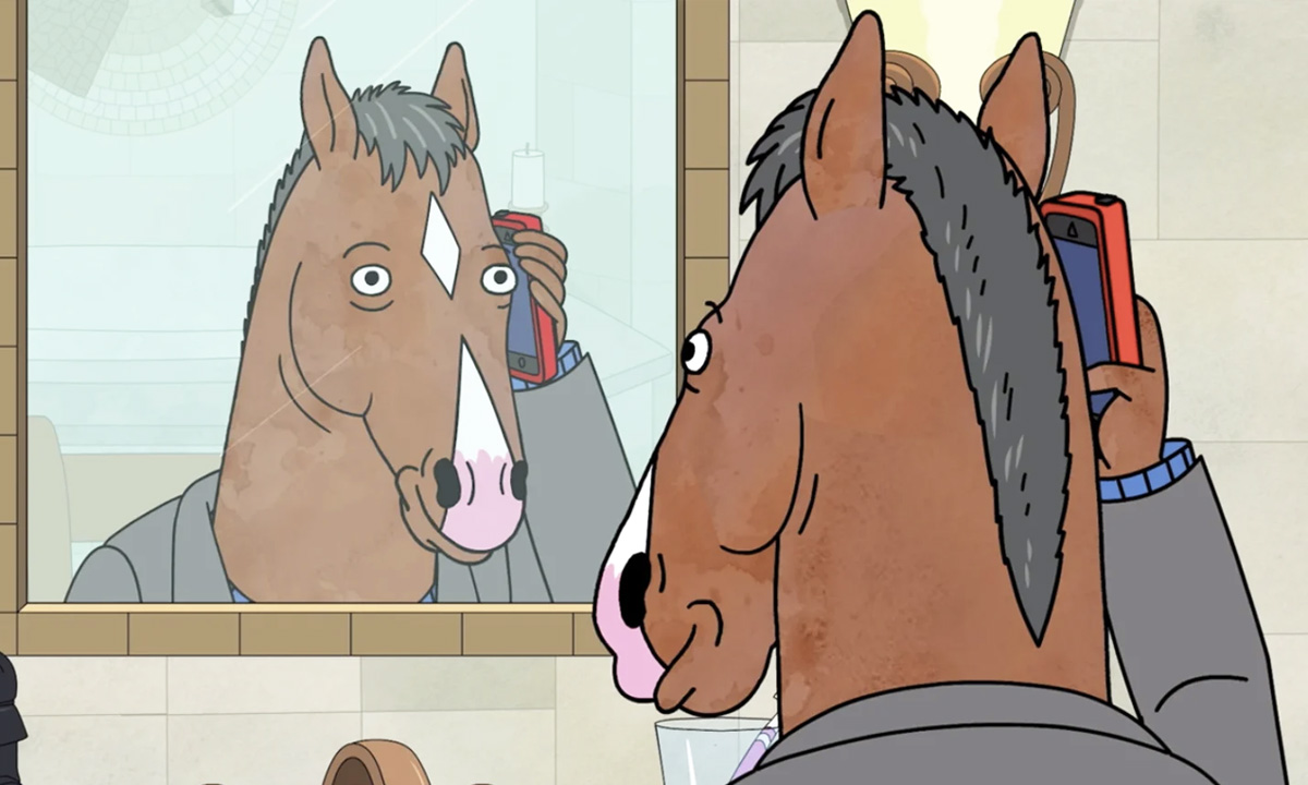 Bojack Horseman Season 6, looking in mirror on phone
