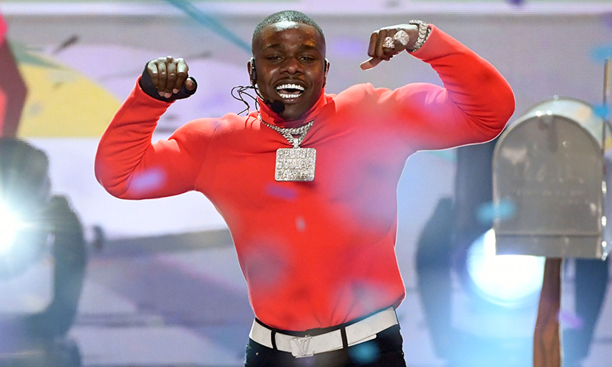 Dababy performs wearing red muscle shirt