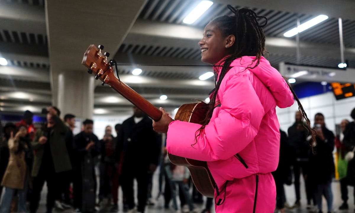 willow smith busks london underground prada linea rossa fw19
