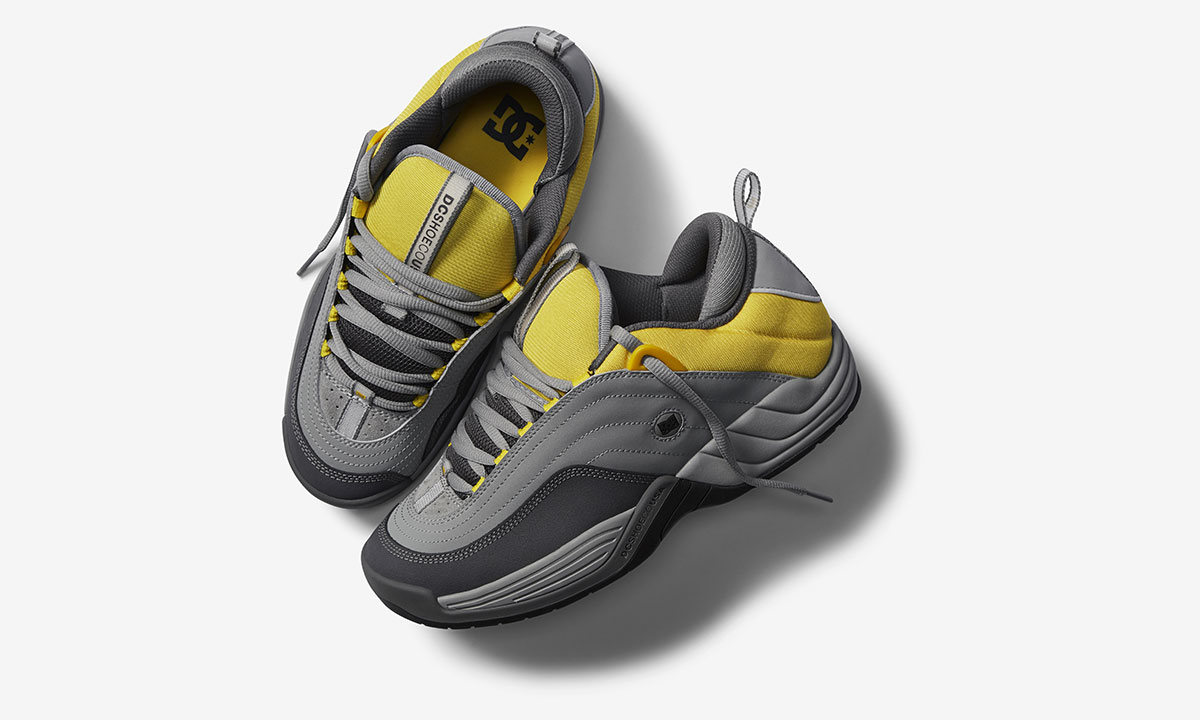 dc skate shoes grey yellow