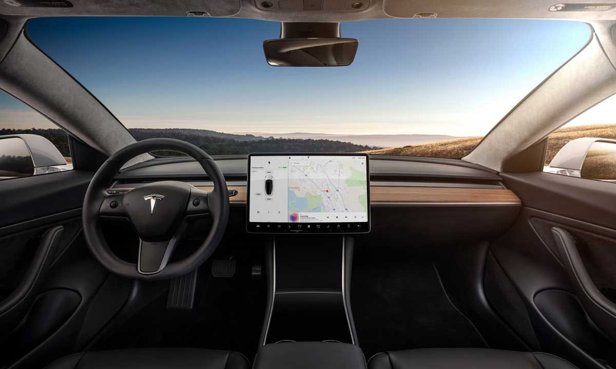 tesla model 3 leather free interior feat