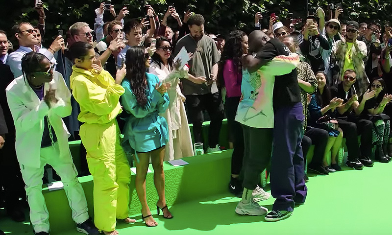 Virgil Abloh and Kanye West share an emotional hug at Paris Fashion Week