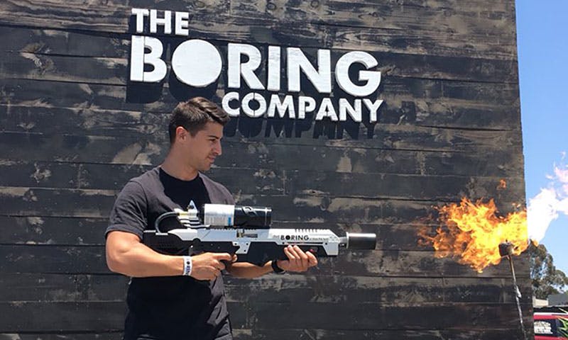 elon musk boring company flamethrower photos