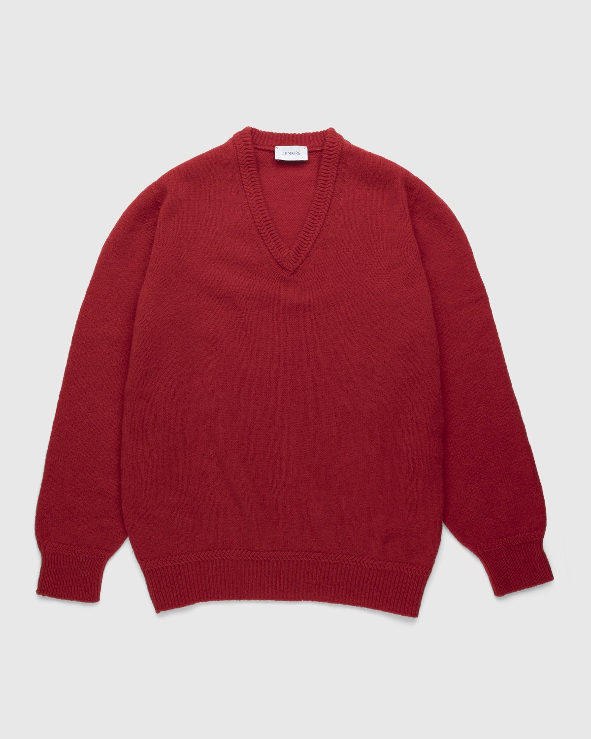 Lemaire - Seamless Shetland Wool V-Neck Sweater Poppy Red - Clothing - Red - Image 1