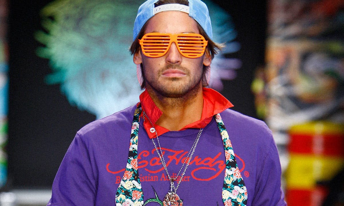 Model wearing Ed Hardy on runway show