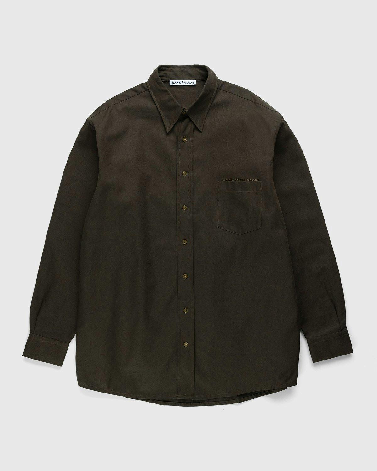 Acne Studios - Linen Blend Button-Up Shirt Dark Olive - Clothing - Green - Image 1