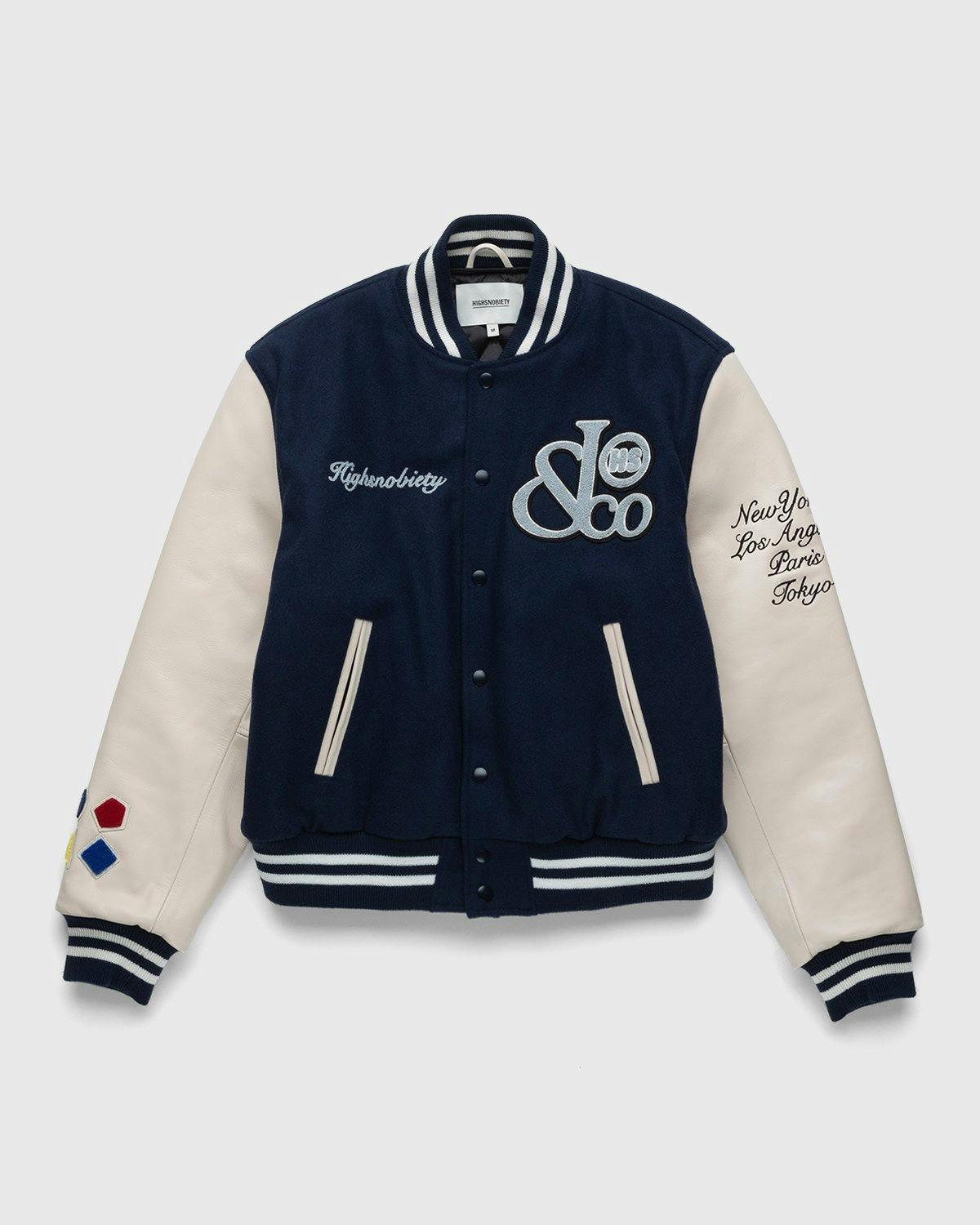 Jacob & Co. x Highsnobiety - Logo Varsity Jacket Navy Creme - Clothing - Blue - Image 1