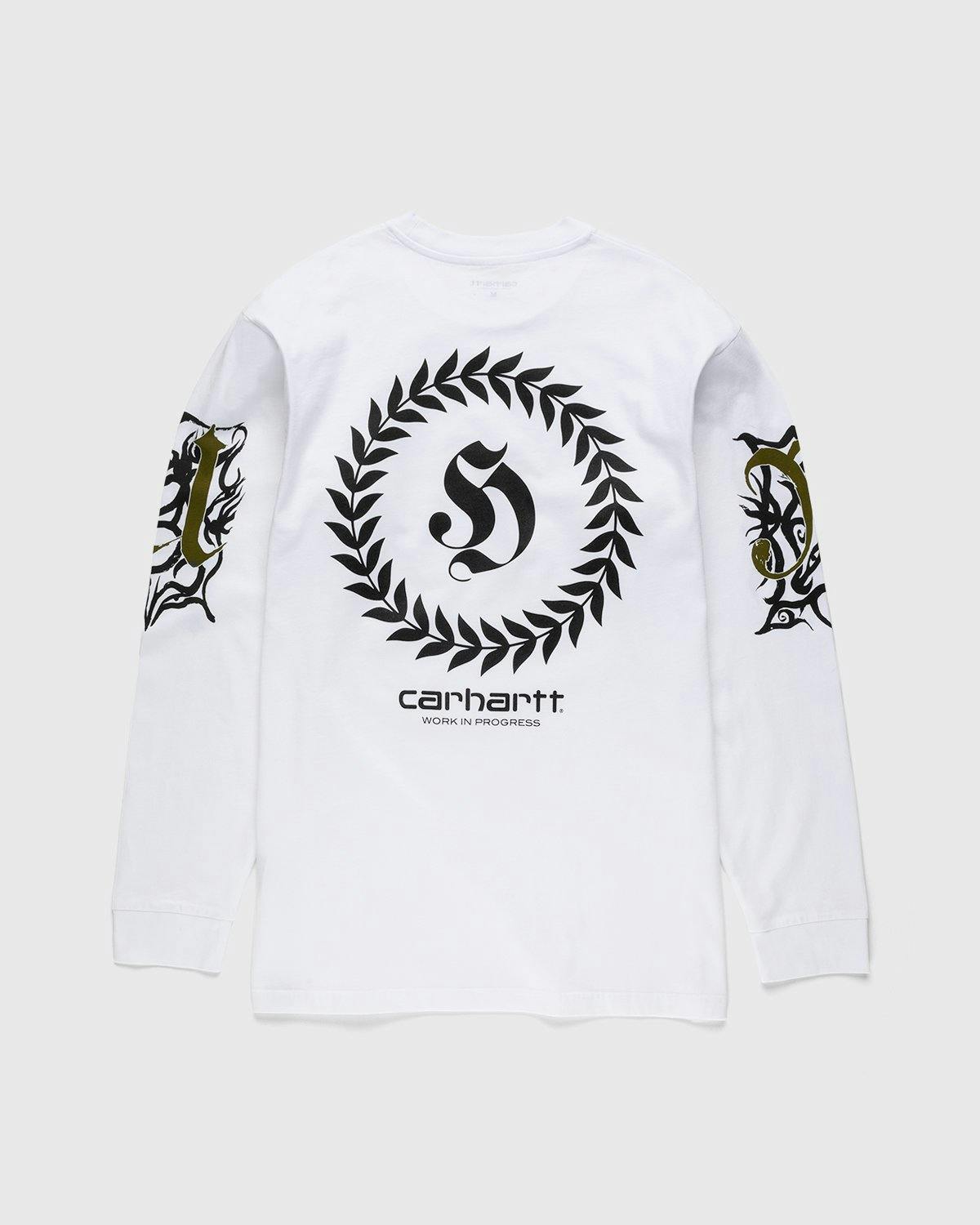 Carhartt WIP x Herrensauna - Logo Long Sleeve White Black Cypress - Clothing - White - Image 1