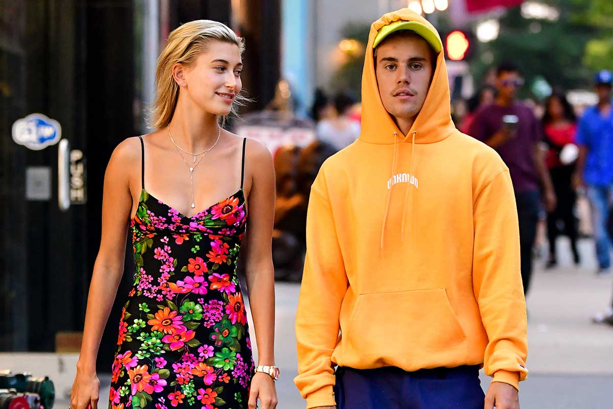 Justin Bieber and Hailey Bieber walking down the streets of Manhattan