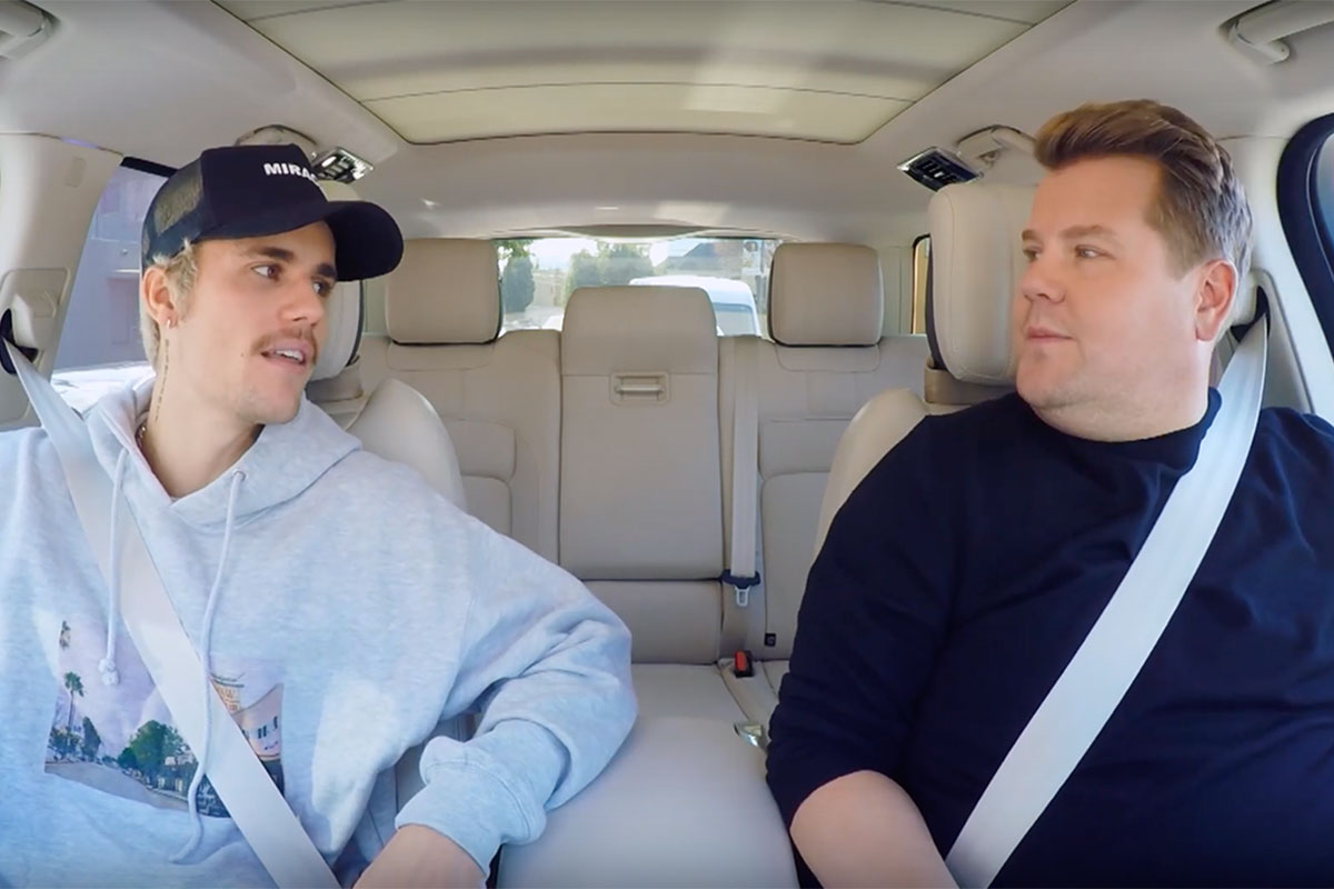 Justin Bieber and James Corden in Carpool Karaoke
