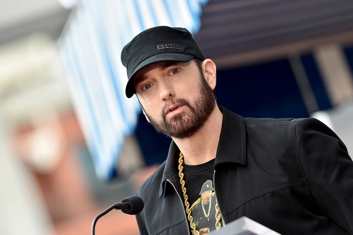 Eminem attends the ceremony honoring Curtis "50 Cent" with a Star on the Hollywood Walk of Fame