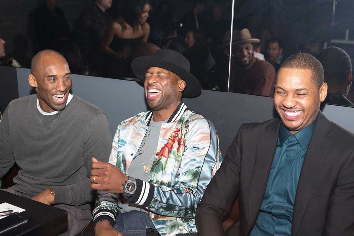 Kobe Bryant, Carmelo Anthony and Dwyane Wade smiling
