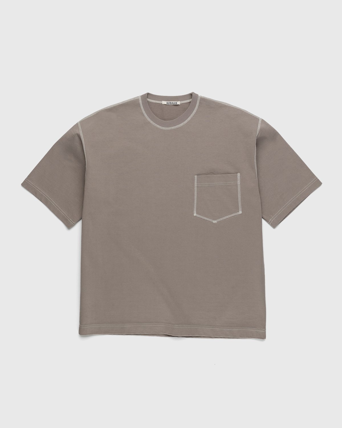 Auralee - Cotton Knit Pocket T-Shirt Grey Beige - Clothing - Beige - Image 1