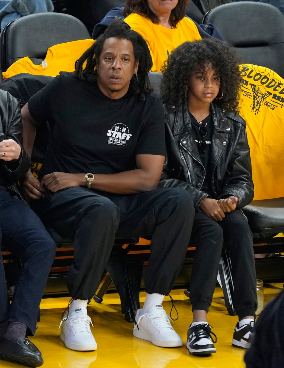 Blue Ivy's Nike Dunk Outfit & Jay-Z at 2022 NBA Finals Game