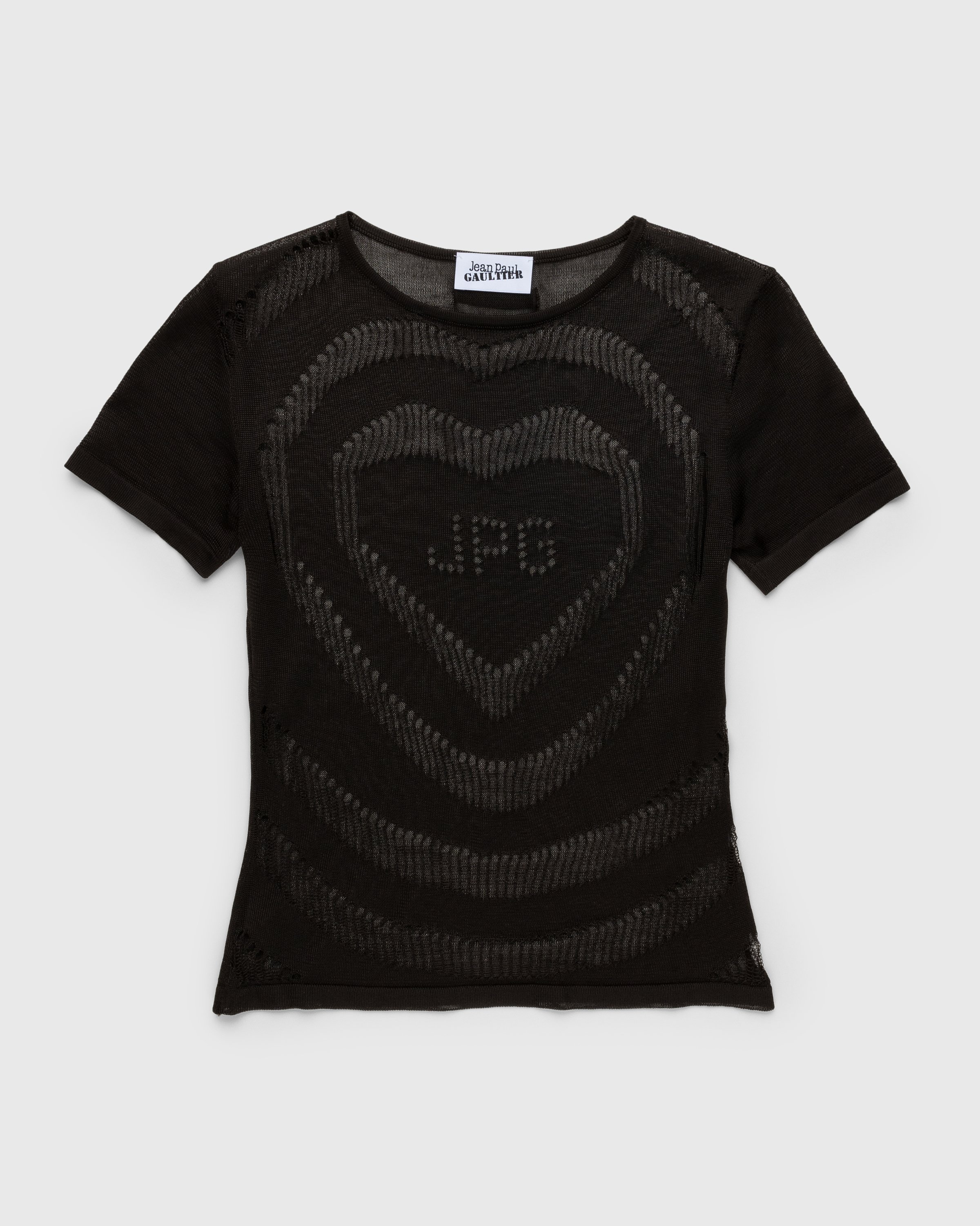 Jean Paul Gaultier - Open-Worked JPG Heart T-Shirt Dark Brown - Clothing - Brown - Image 1