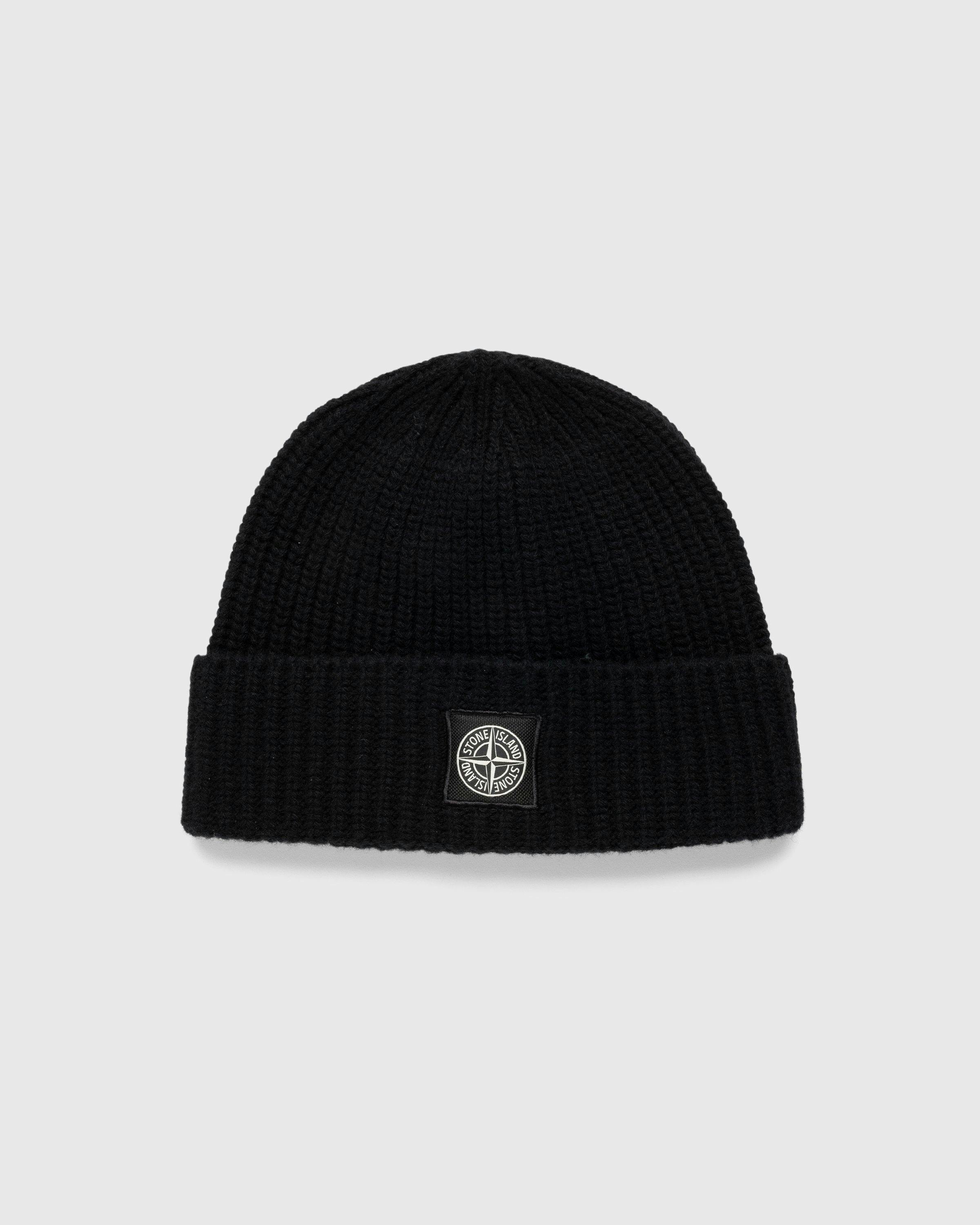 Stone Island - Ribbed Wool Beanie Black - Accessories - Black - Image 1