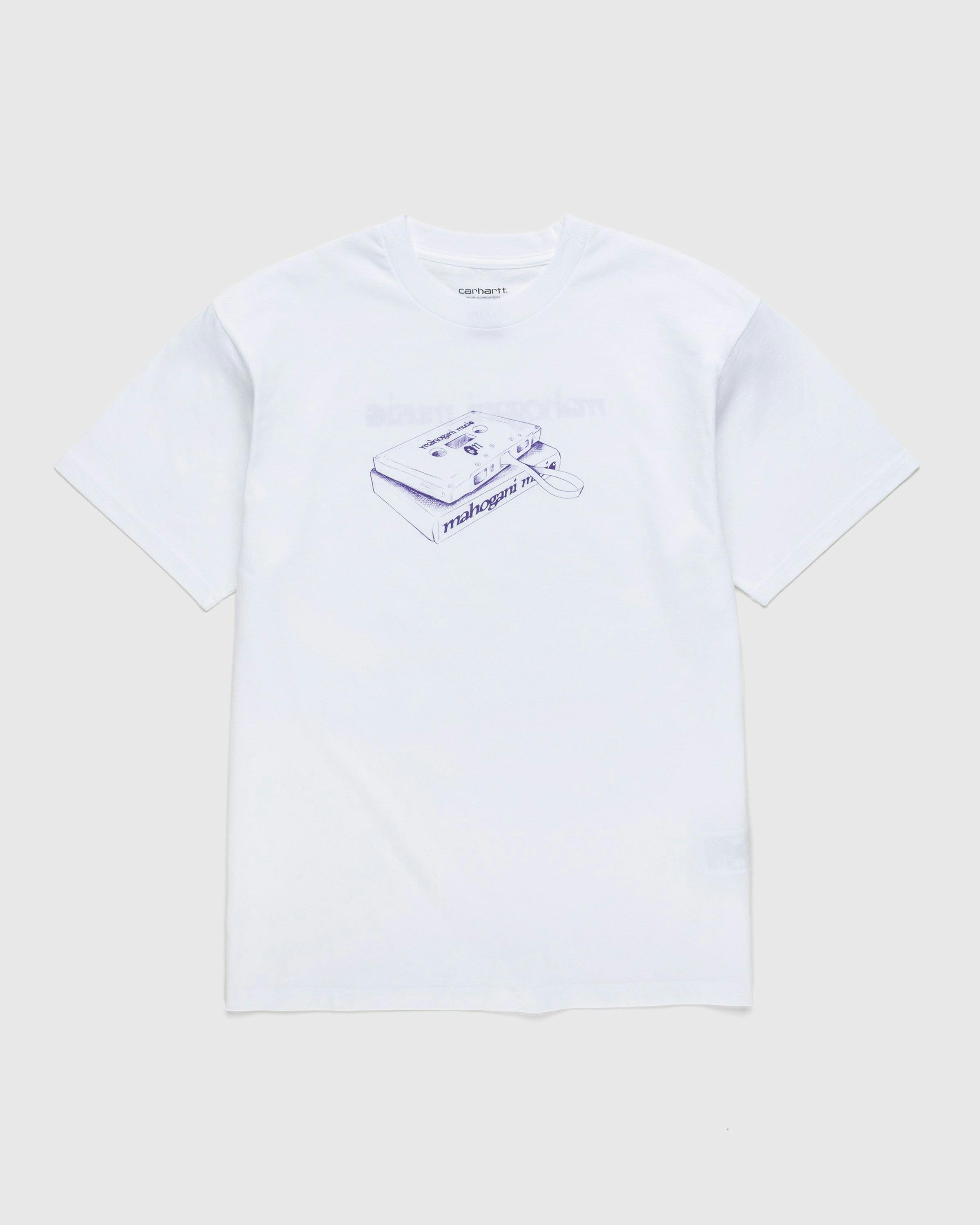 Carhartt WIP - Mahogani Music T-Shirt White/Purple - Clothing - White - Image 1