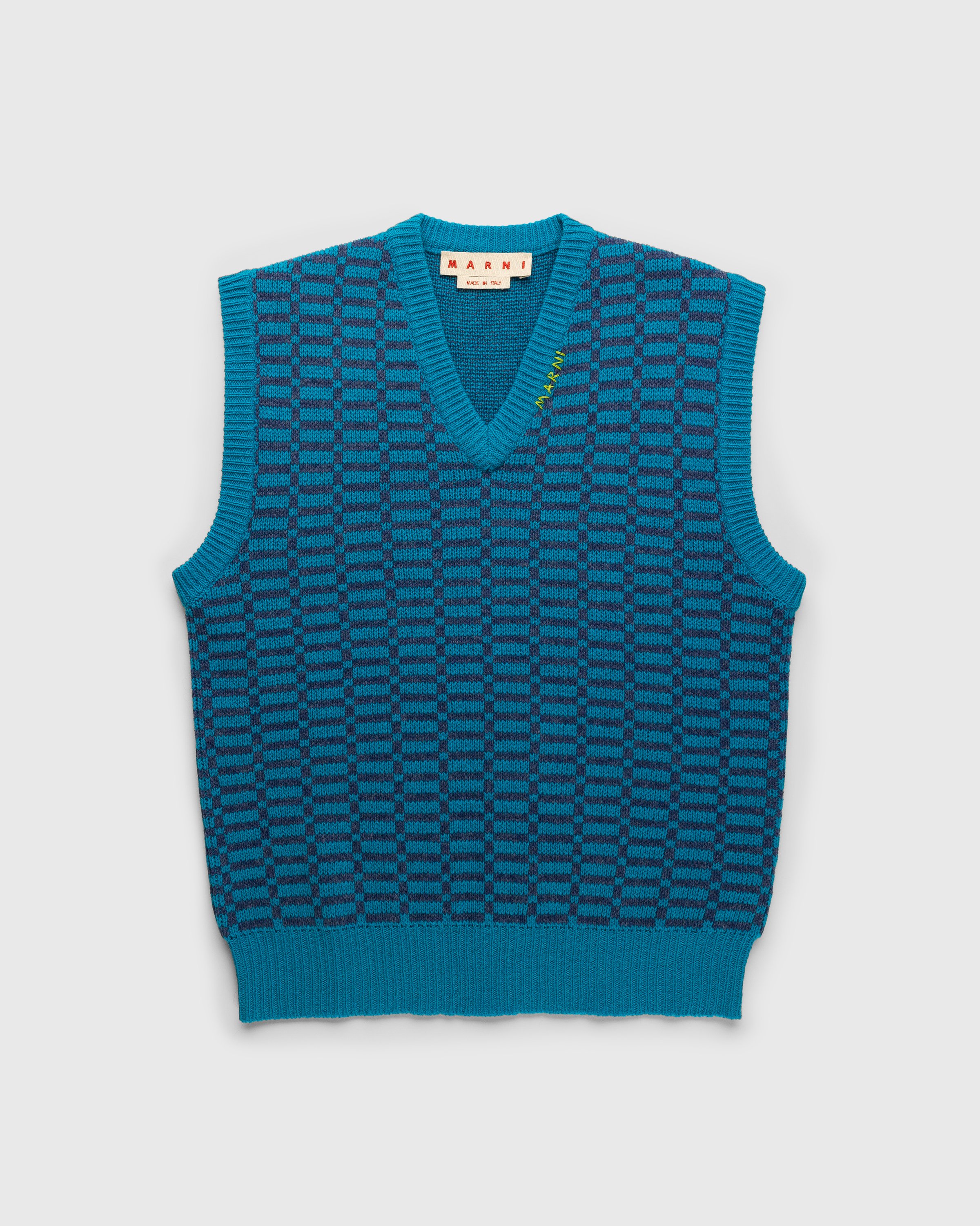 Marni - Shetland Wool V-Neck Sweater Vest Blue - Clothing - Blue - Image 1