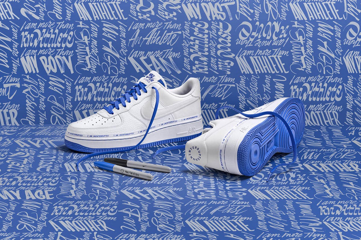 air force 1 uninterrupted and markers on blue background