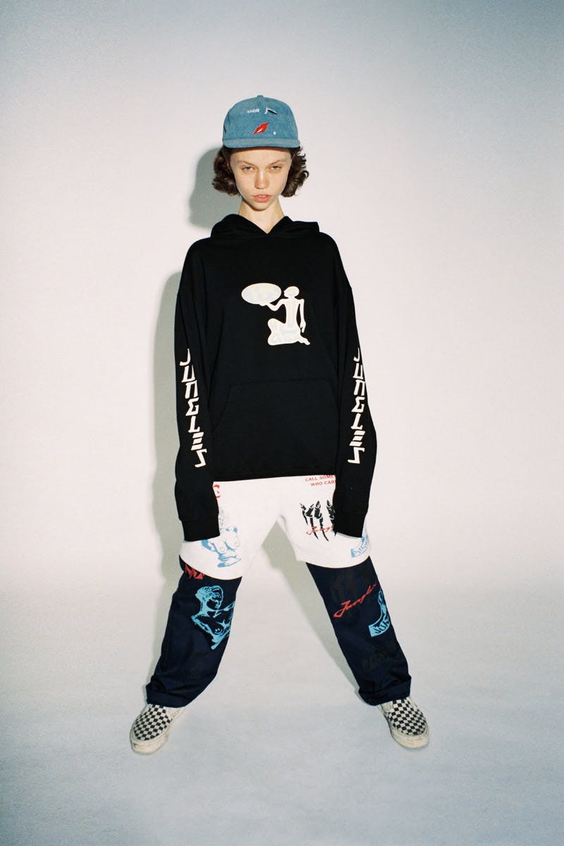 A model wears new pieces from the Jungles Jungles SS20 Collection