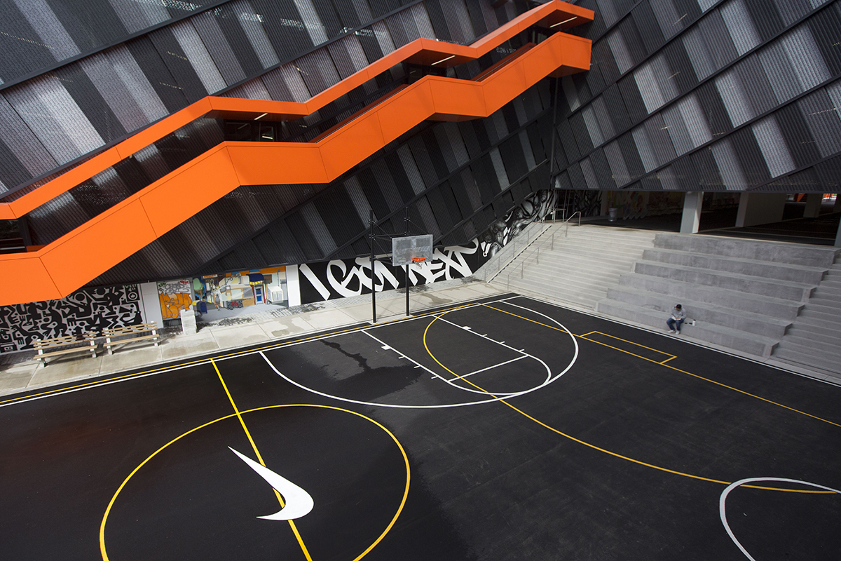 A basketball court is seen at the Nike headquarters