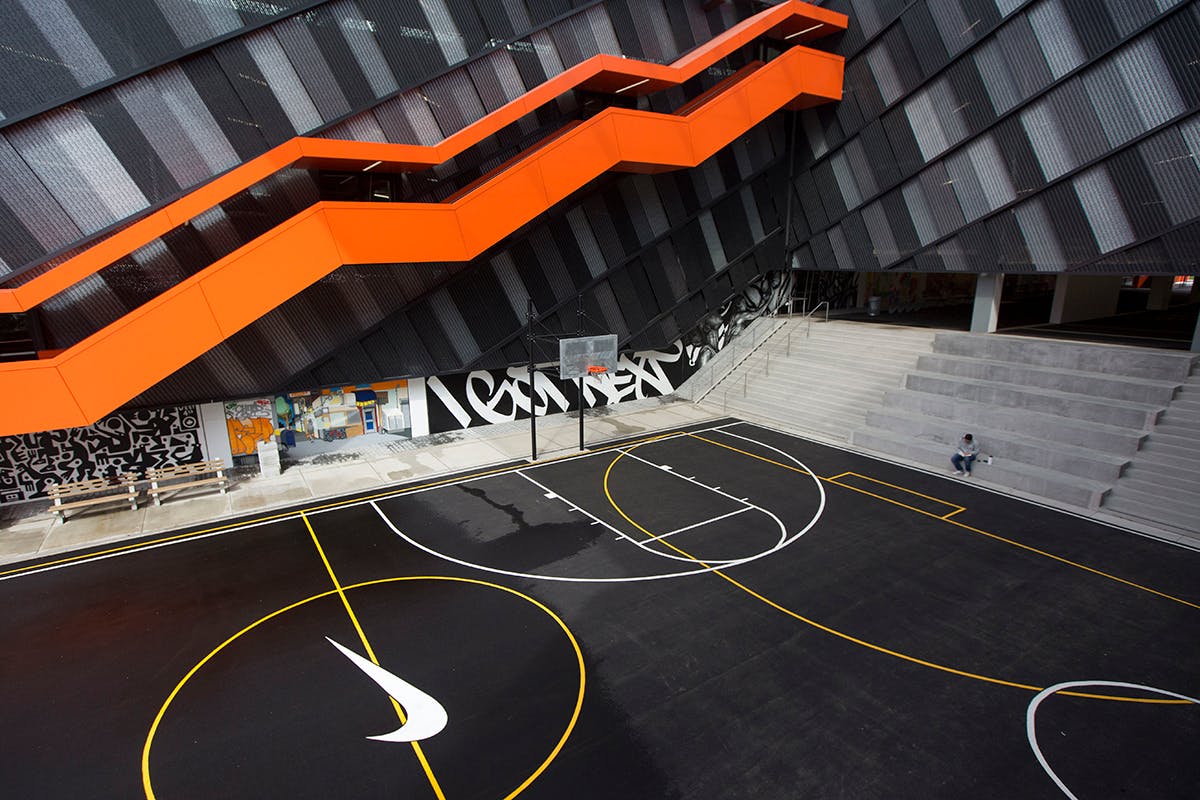 A basketball court is seen at the Nike headquarters