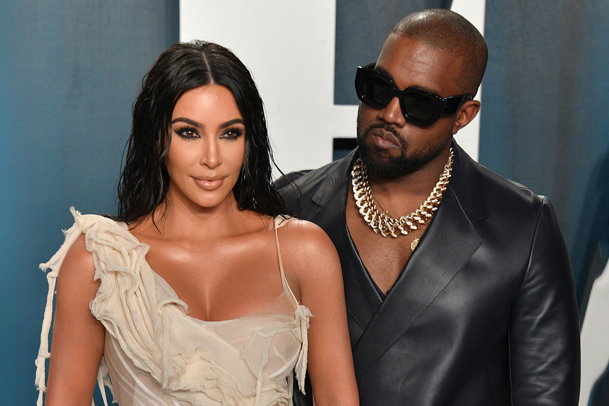 Kim Kardashian and Kanye West attend the 2020 Vanity Fair Oscar party