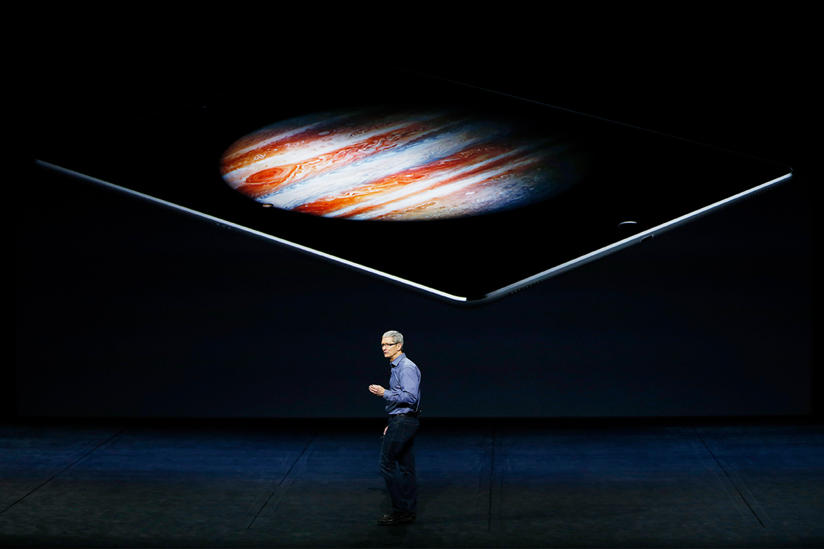 Tim Cook on stage at an apple conference