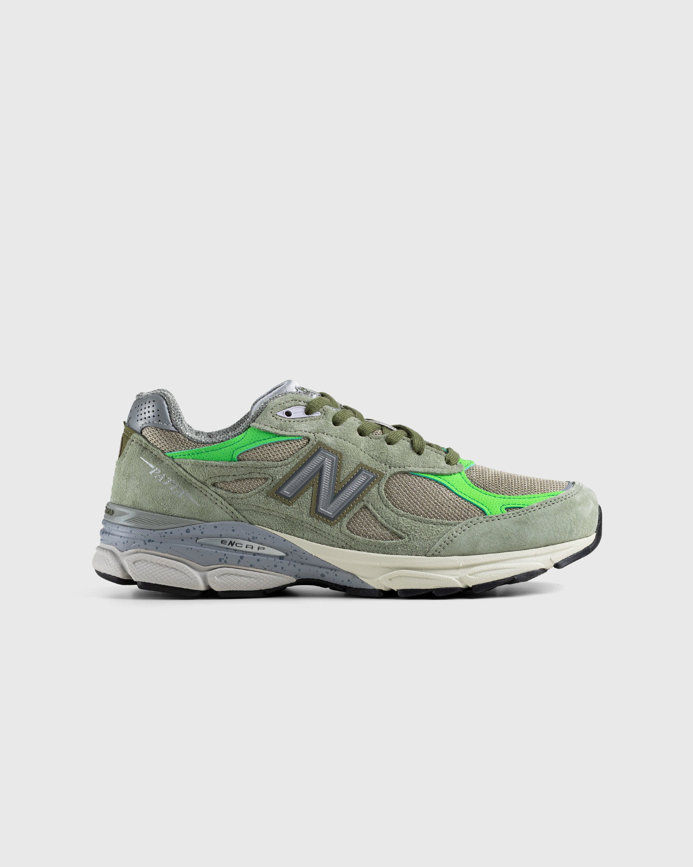 Patta x New Balance - M990PP3 Made in USA 990v3 Olive/White Pepper - Footwear - Green - Image 1