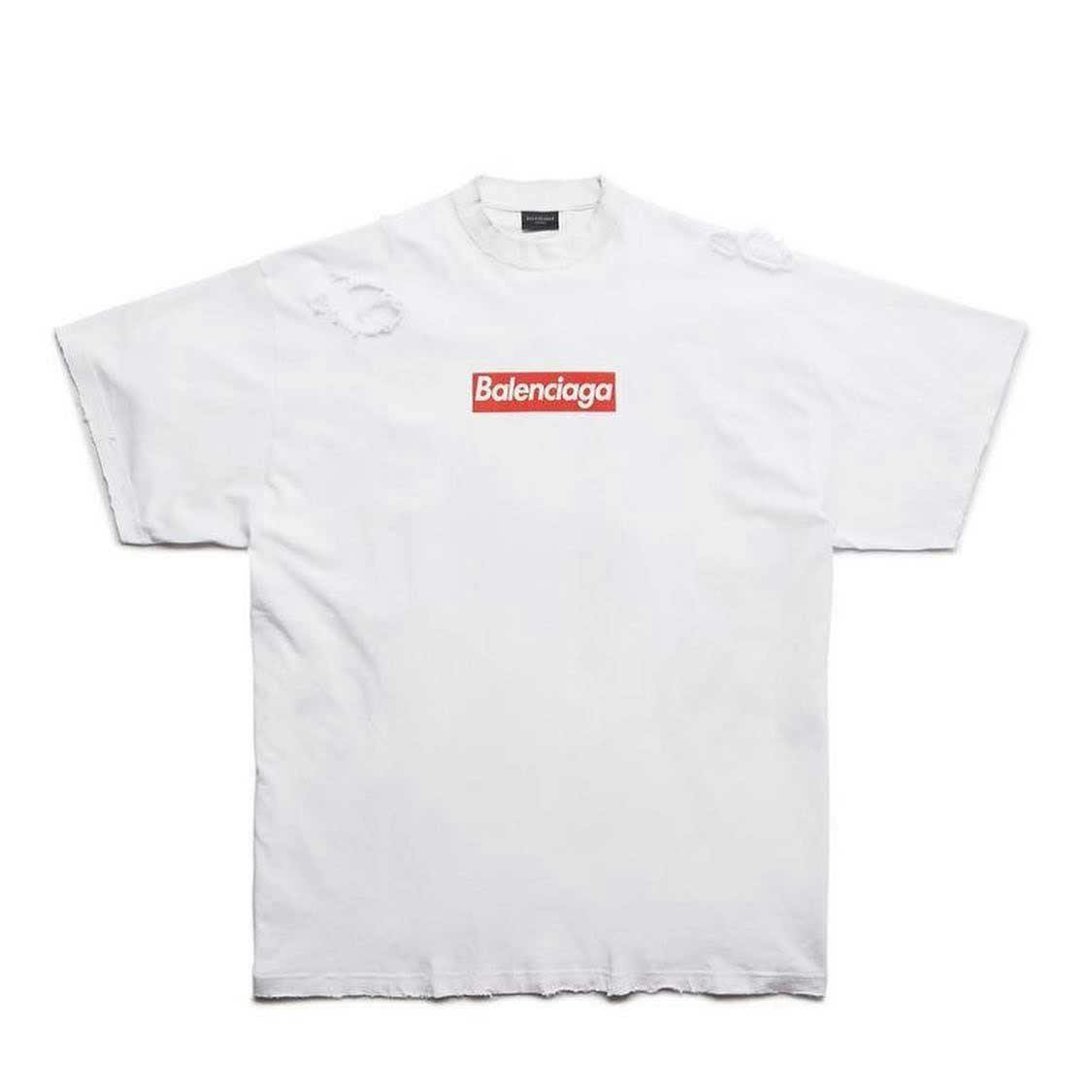 Up Close With Balenciaga's Box Logo Shirt, Kanye's Runway Outfit