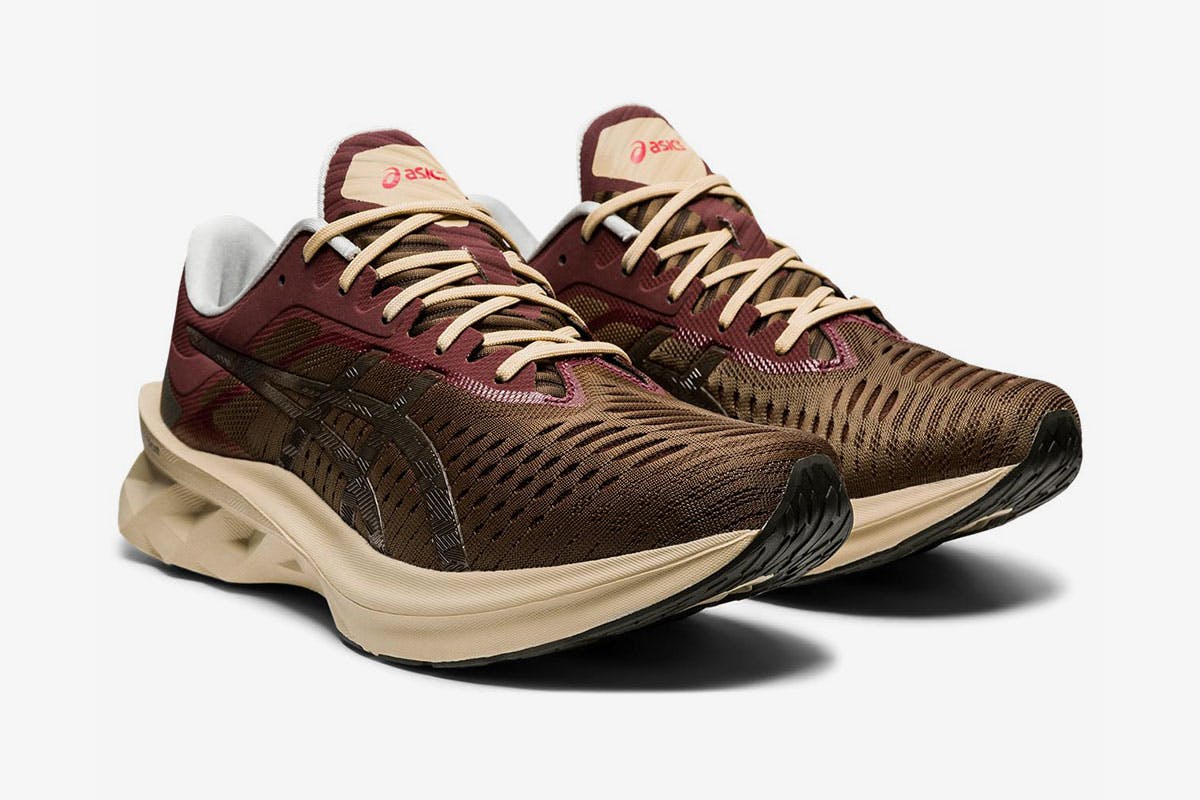 affix x asics novablast sneaker product shot brown