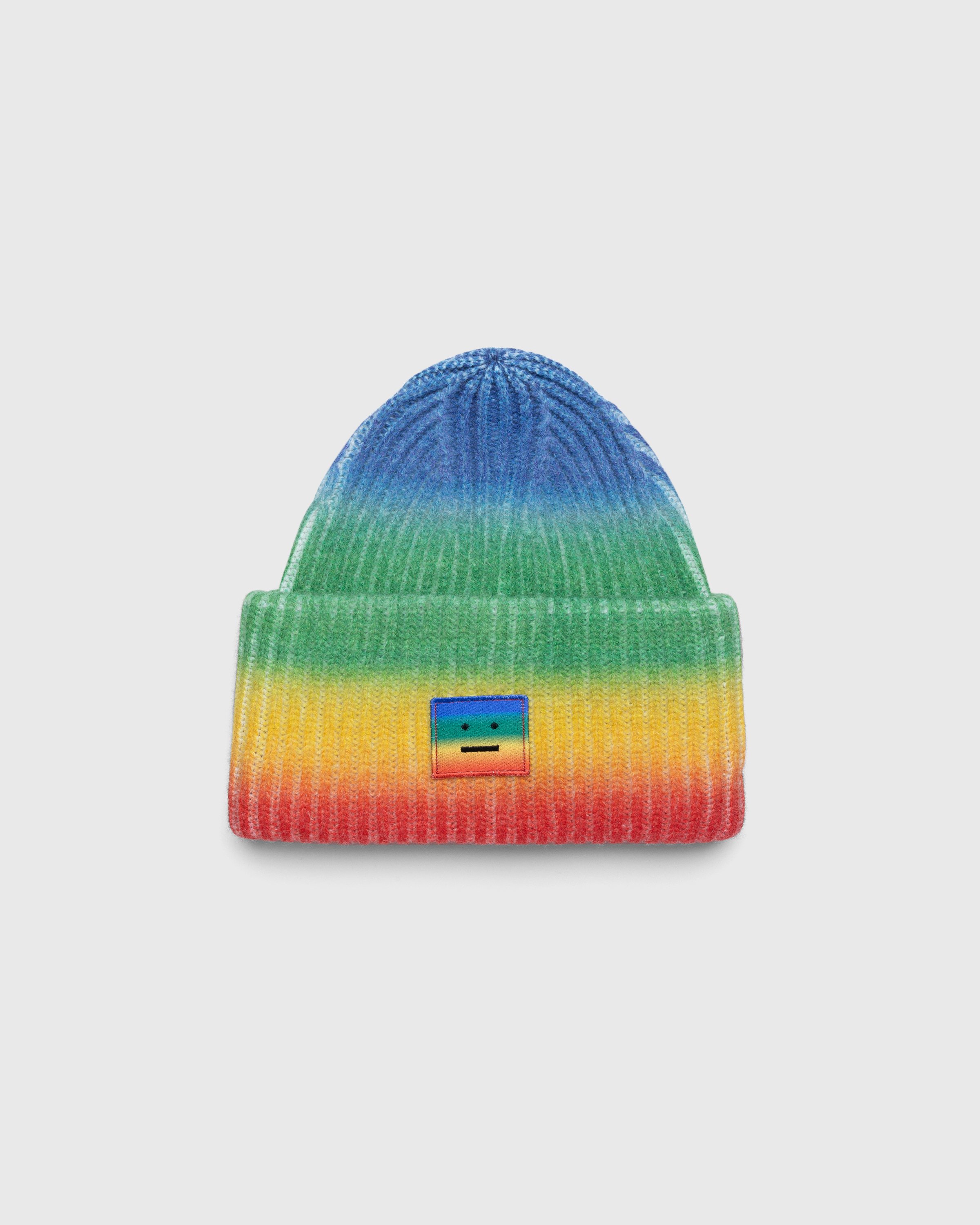 Acne Studios - Knit Face Patch Beanie Coral Red/Green - Accessories - Multi - Image 1