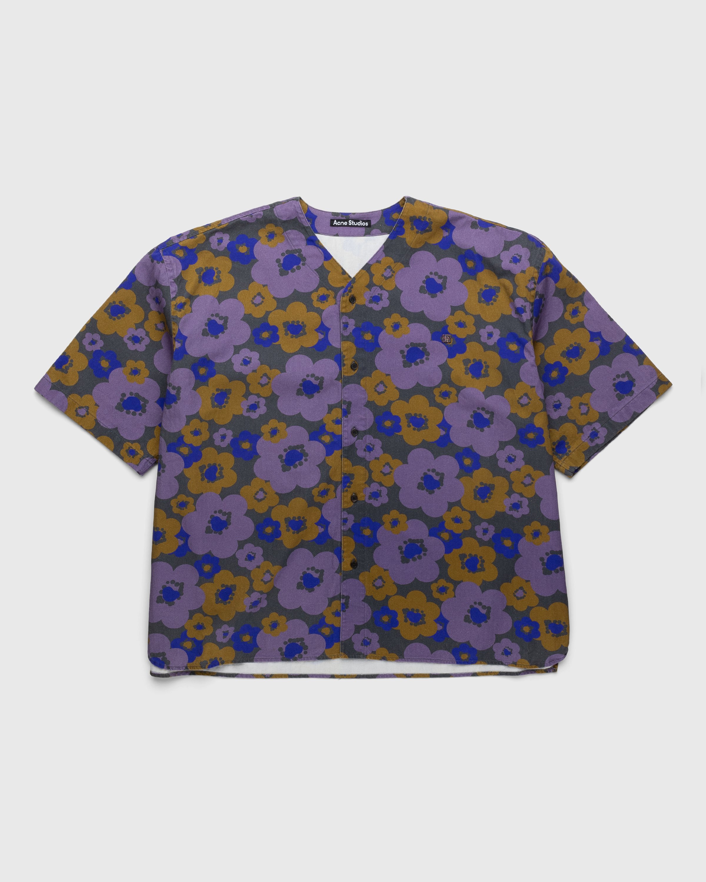 Acne Studios - Floral Short-Sleeve Button-Up Purple/Brown - Clothing - Multi - Image 1